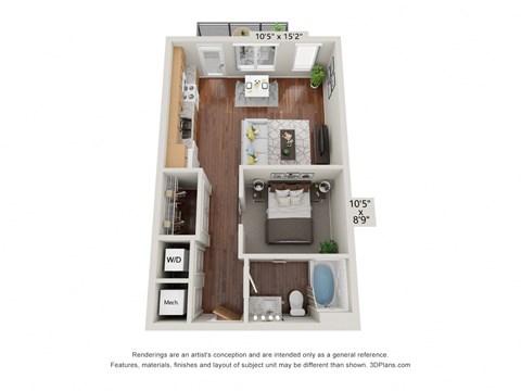 Floor plan for studio, 565 sqft